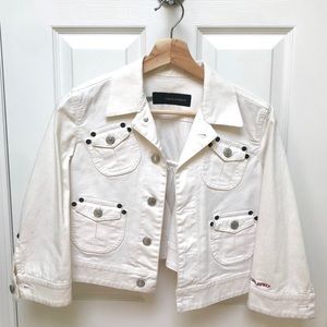 DSQUARED2 Cropped White Denim Jacket w Back Detail